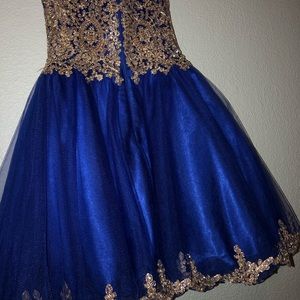 Navy blue and gold puffy dress